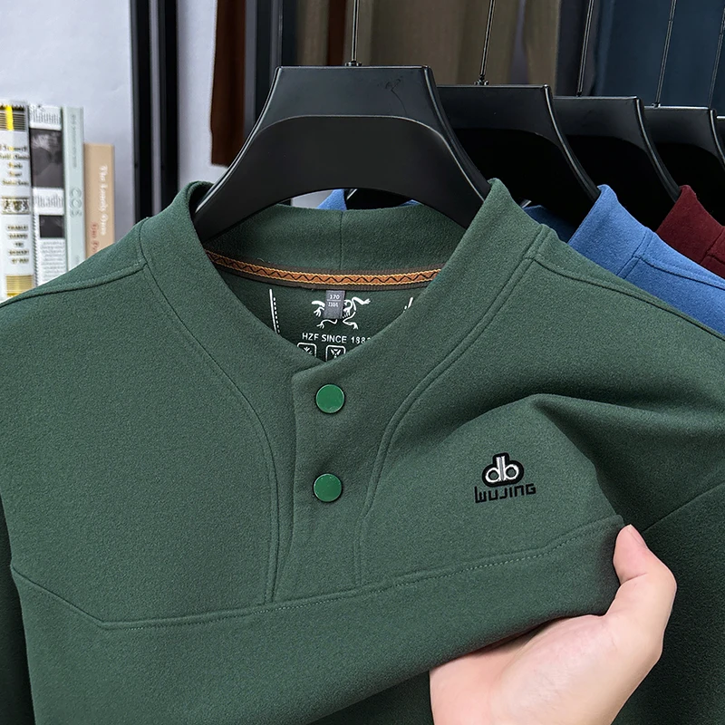 سويت شيرت رجالي أصلي بياقة واقفة وأزرار وأكمام طويلة ناعم ودافئ ومضاد للبيلينغ ملابس رجالية غير رسمية للخريف والشتاء #3