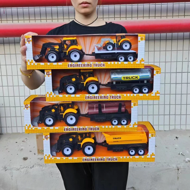 Large kidsren's engineering vehicle toy tractor inertia function tractor with betta farmer car wood car oil tank car boxed boy gift