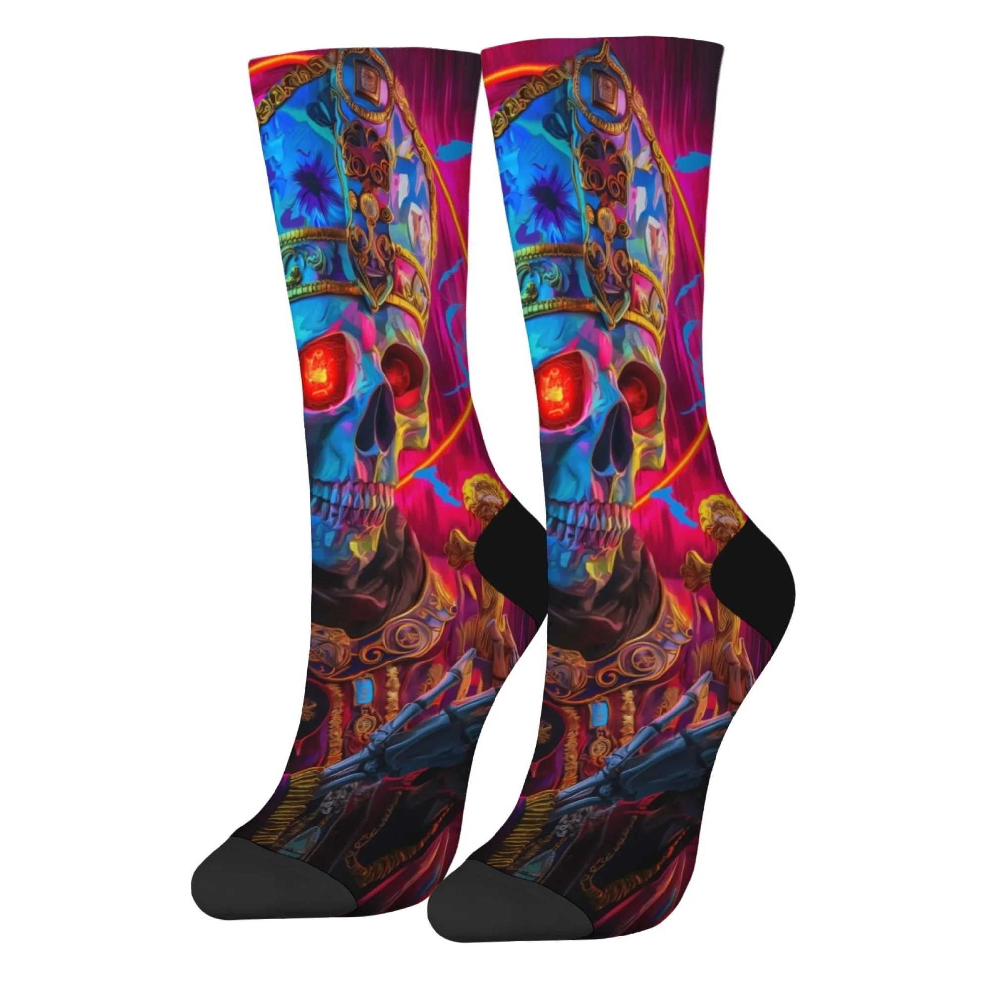 Cyberpunk Neon Totenkopf lustige Herrensocken Harajuku Retro-Stil bequeme Mode lässige Sportsocken weich atmungsaktiv rutschfest
