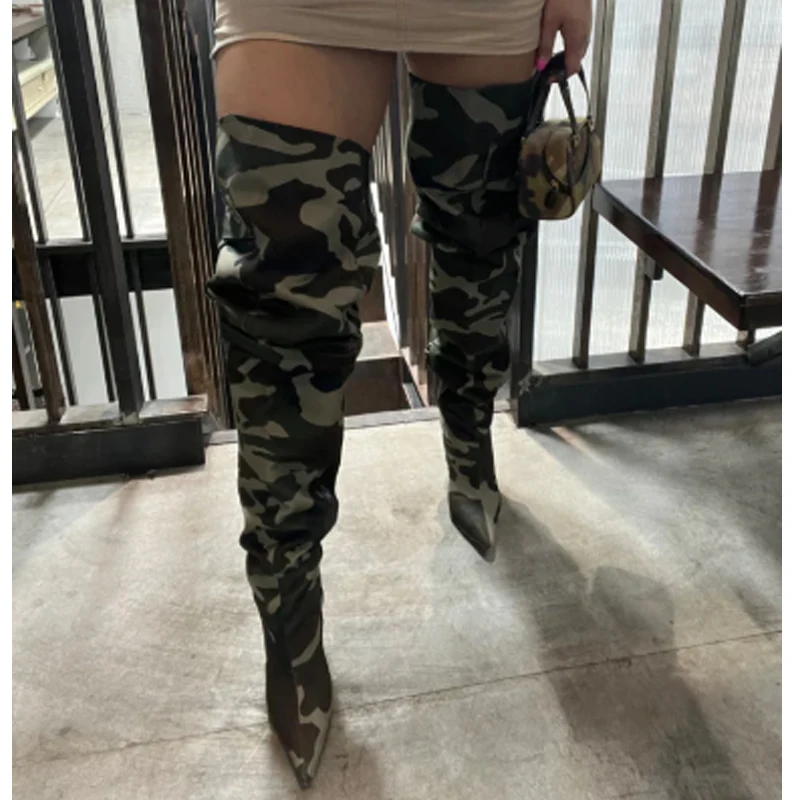 

Army Green Pleated Slip-On Sexy Thigh Boots Woman Winter 2026 Pointed Toe Stiletto Over The Knee Boots Fashion Shoes for Women