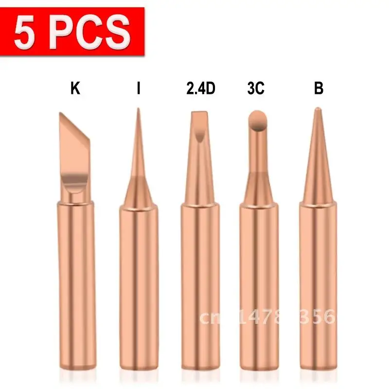 5 Electric Soldering Tip Iron pure copper 900M Lead-free Solder Tips Welding Head BGA Soldering Tools K+I+B+2.4D+3C Pcs