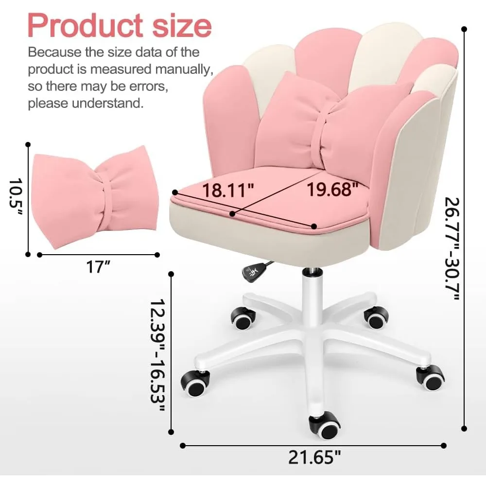 Cadeira de mesa de pétala fofa de veludo, cadeiras de borboleta para escritório em casa com almofada de arco, cadeira de maquiagem para quarto, cadeiras de tarefas de computador