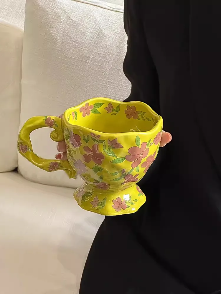 

Винтажная кофейная кружка с ручной росписью, летняя Высокая миска для мороженого, чашка для завтрака, молока, овсяной муки, Подарочный чайный сервиз, набор чайных чашек, офисный чайный набор