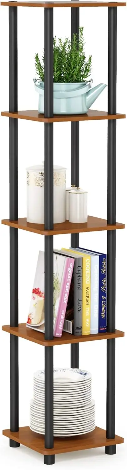 

Пятиуровневая угловая квадратная витрина-стеллаж, круглая форма, отделка светло-вишневый/черный цвет, для организации пространства дома