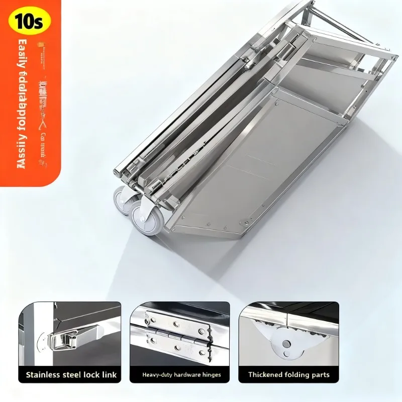 Foldable stainless steel mobile snack stand truck, night market mobile catering truck, outdoor street food vending
