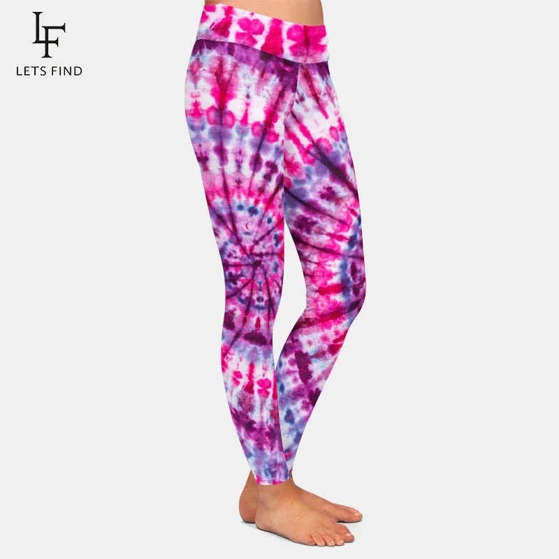 Letsfind marcas novas mulheres tie-dye imprimir leggings de cintura alta elástico leite seda impresso tornozelo-comprimento casual leggings