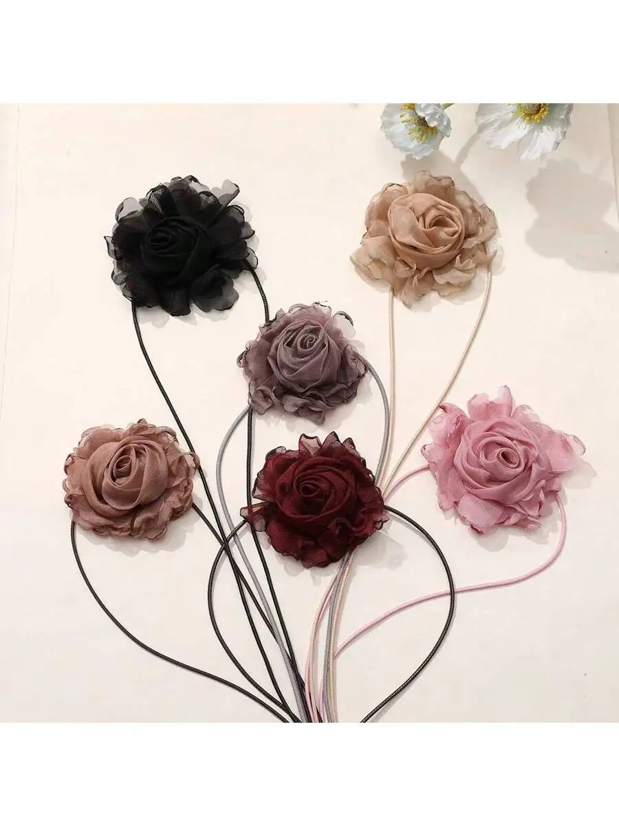 

1pc Fabric Rose Flower Choker Necklace For Women Versatile Waist Belt Accessory