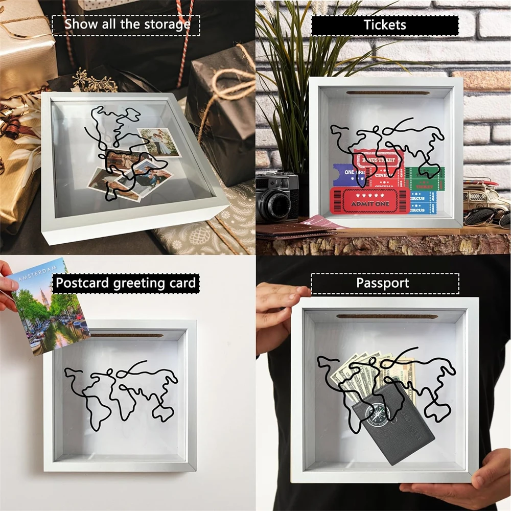 Travel Adventure Archive Box Ticket Shadow Box Photo Frame for Wall and Table Top Display Keep Memories Home Decor Storage box