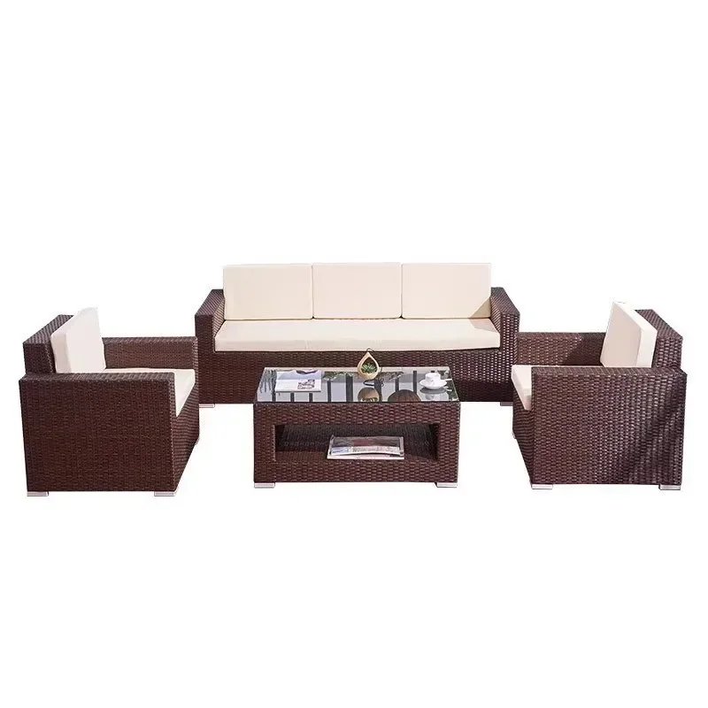 Outdoor rattan sofa combination courtyard terrace three people leisure waterproof and sunscreen