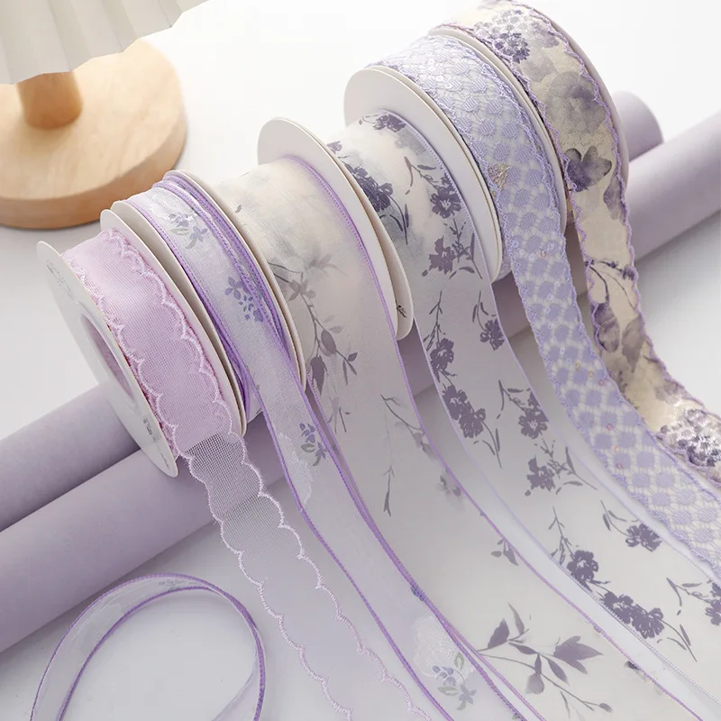 10yards Romantic Purple Series Chiffon Ribbon Flower Organza Ribbon for DIY Hair Bows Clothing Sewing Craft Gift Wrapping Decor