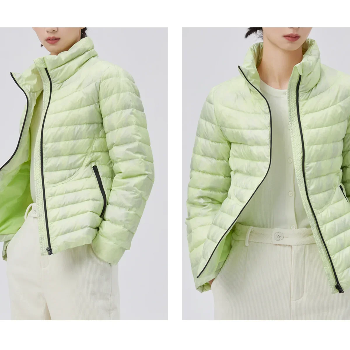 Eral abrigo de invierno para mujer, chaqueta con cinturón, chaqueta con cremallera, resistente al viento, plumón de pato, impermeable, calidez, moda, cómodo, verde