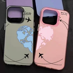 Aircraft Love Heart Couple Phone Case for IPhone 16 13 11 12 14 15 Pro Max Mini XS Max XR 14 Plus Plane Shockproof Cover Fundas