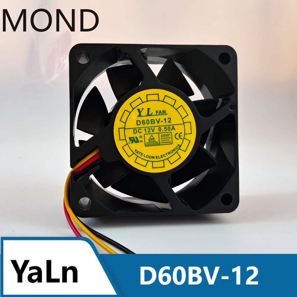 

YaLn D60BV-12 Server Fan High Air Frequency Converter Radiator CPU Power Supply Inverter Cooling Fan 6CM DC 12V 0.5A 6025