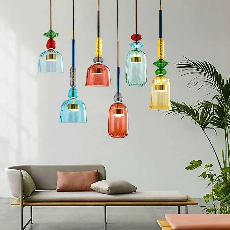 Led Pendant Lights Modern Color Candy Bedroom Children's Room Single Head Glass Hanging Lamps Home Decor Fixtures Restaurant