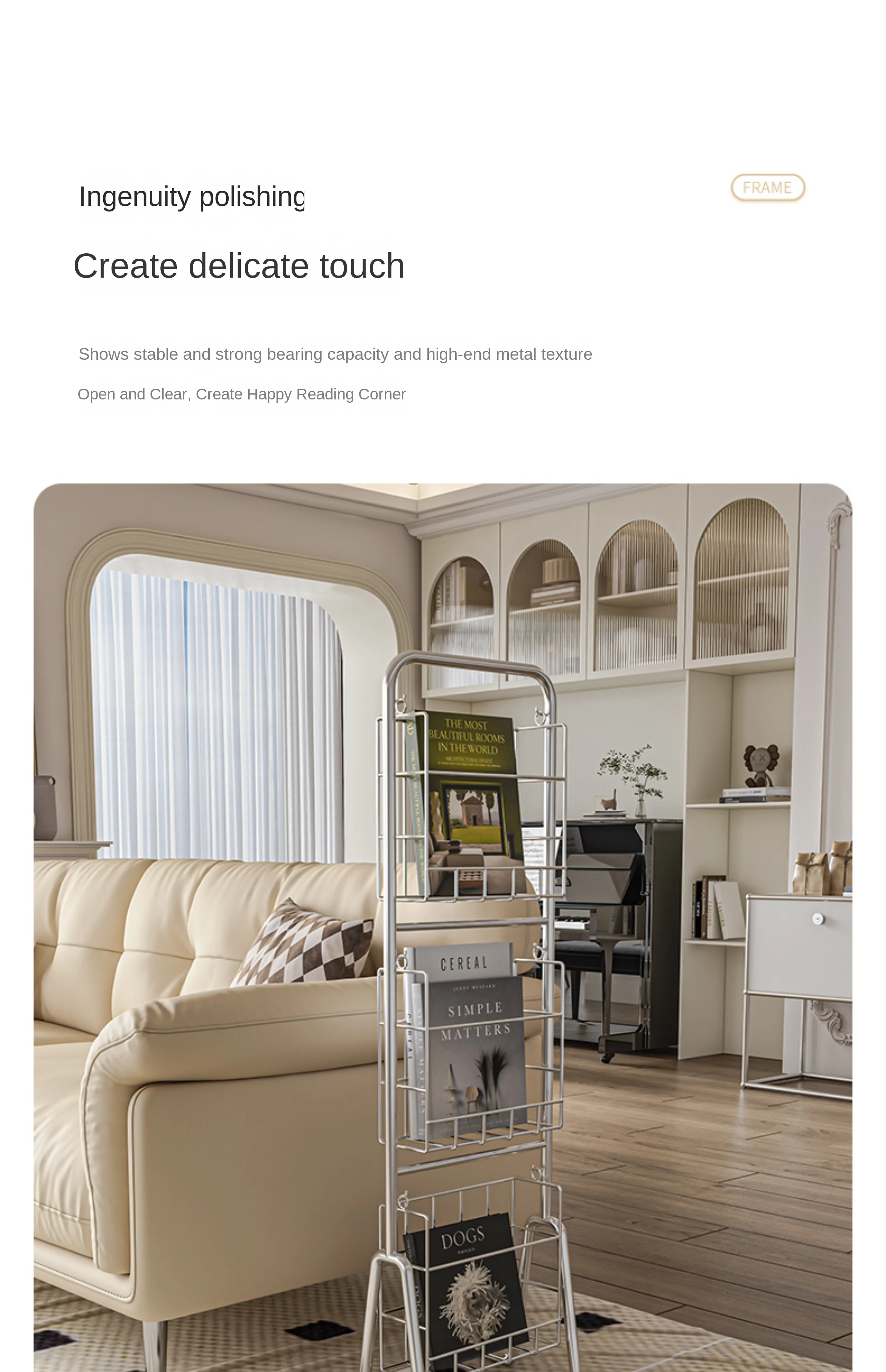 MOMO-Floor to Ceiling Iron Bookshelf, Antique Display Rack, Removable Storage Shelves, Small, Household, Magazine