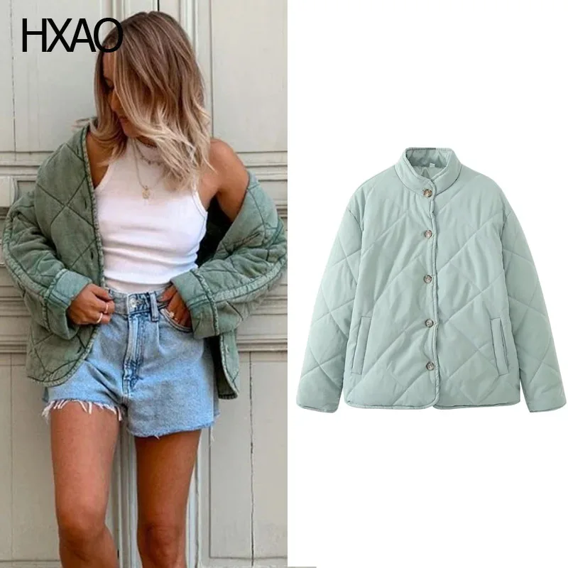 

HXAO Winter Jackets for Women Short Padded Jacket Long Sleeve Warm Quilted Coat Fashion Padding Down Jackets Loose Cotton Coats