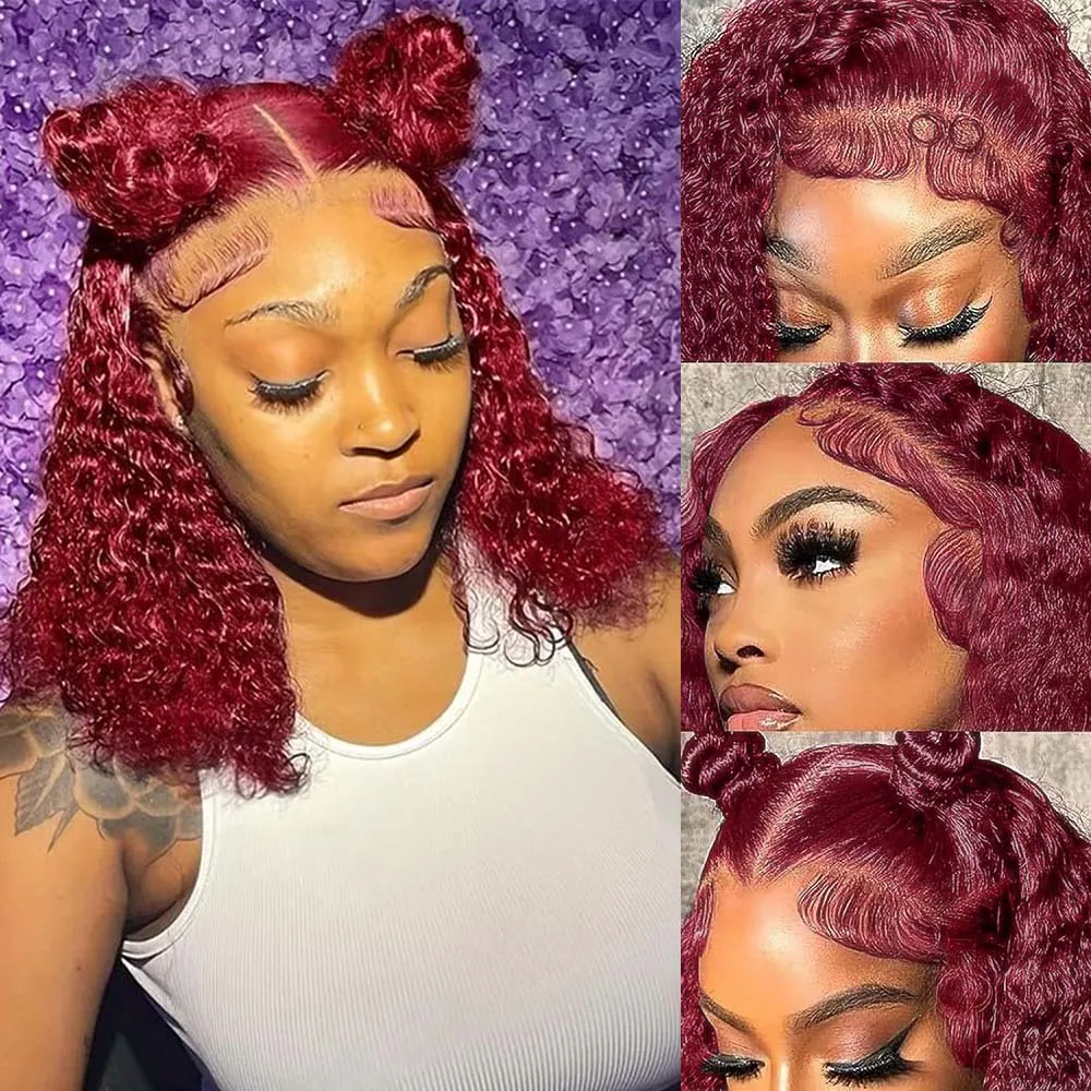 

Water Wave 99J Burgundy Short Bob Wigs 4/27 Highlight 4/350 Ginger Orange Brown Piano Colored Curly 13x4 Full Lace Frontal Wigs