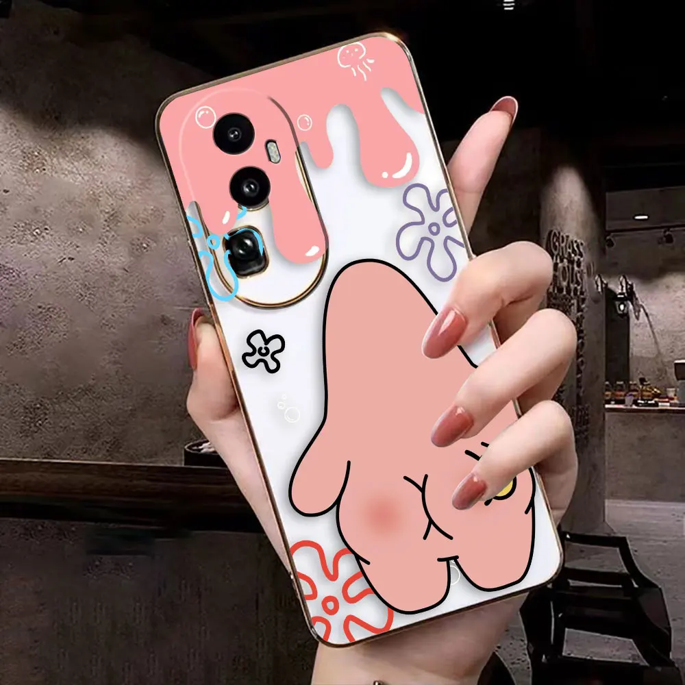 Cute S-SpongeBob Cartoon Cover Smooth E-TPU Phone Case OPPO RENO 2F 4 5 6 6Z 7 7Z 8 8T 10 PRO PLUS 4G 5G FIND X3 LITE Case Shell