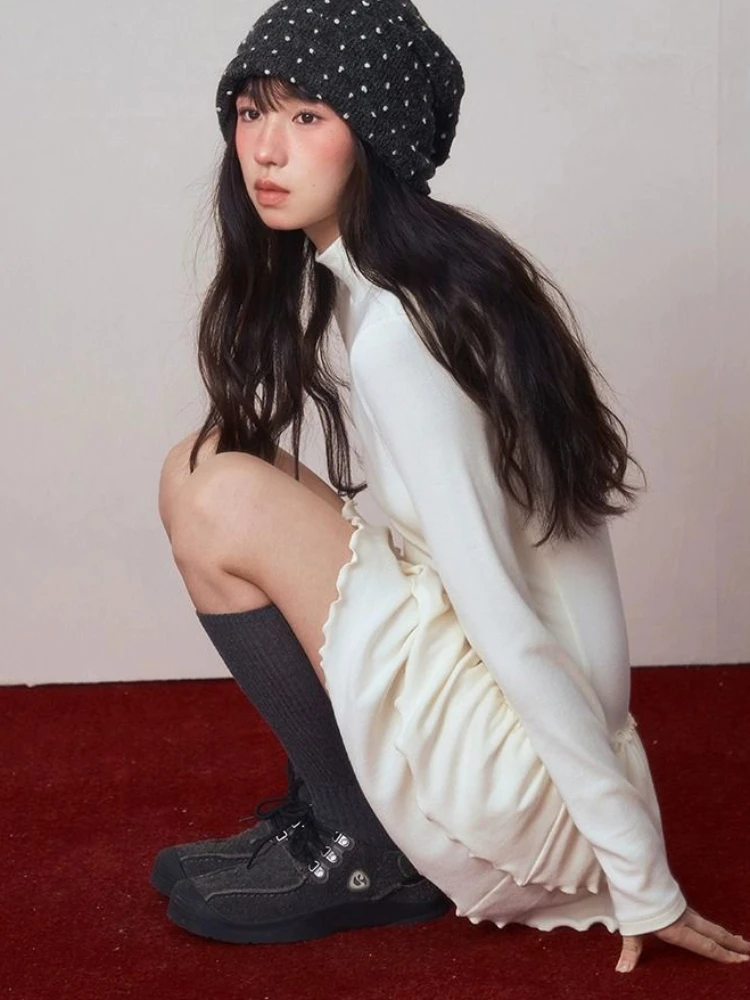 Estilo japonês Harajuku Y2K menina picante gola alta slim fit vestido de manga comprida outono e inverno nova tendência vestido em camadas emo