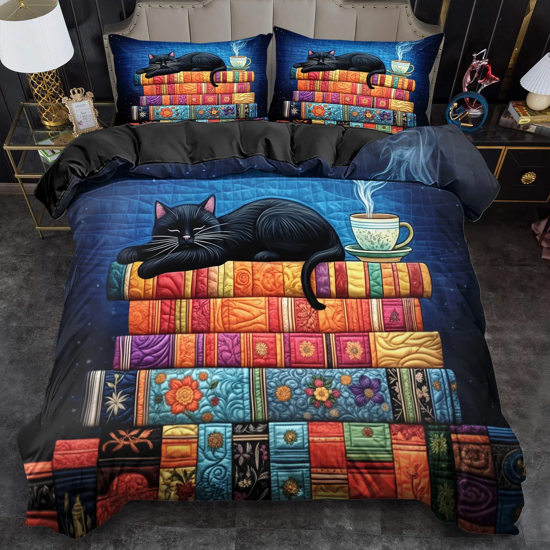 Black Cat Print Duvet Cover Set King/Queen Size Machine Washable Quilt Decoration for Bedroom Guest Room Birthday Gift