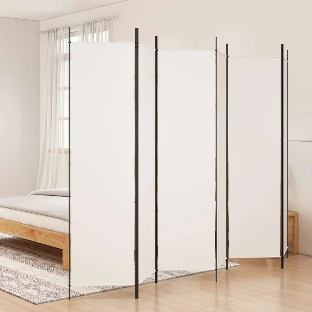 300x200cm White 6-Panel Fabric Room Divider - Stylish Privacy Screen for Home Decor