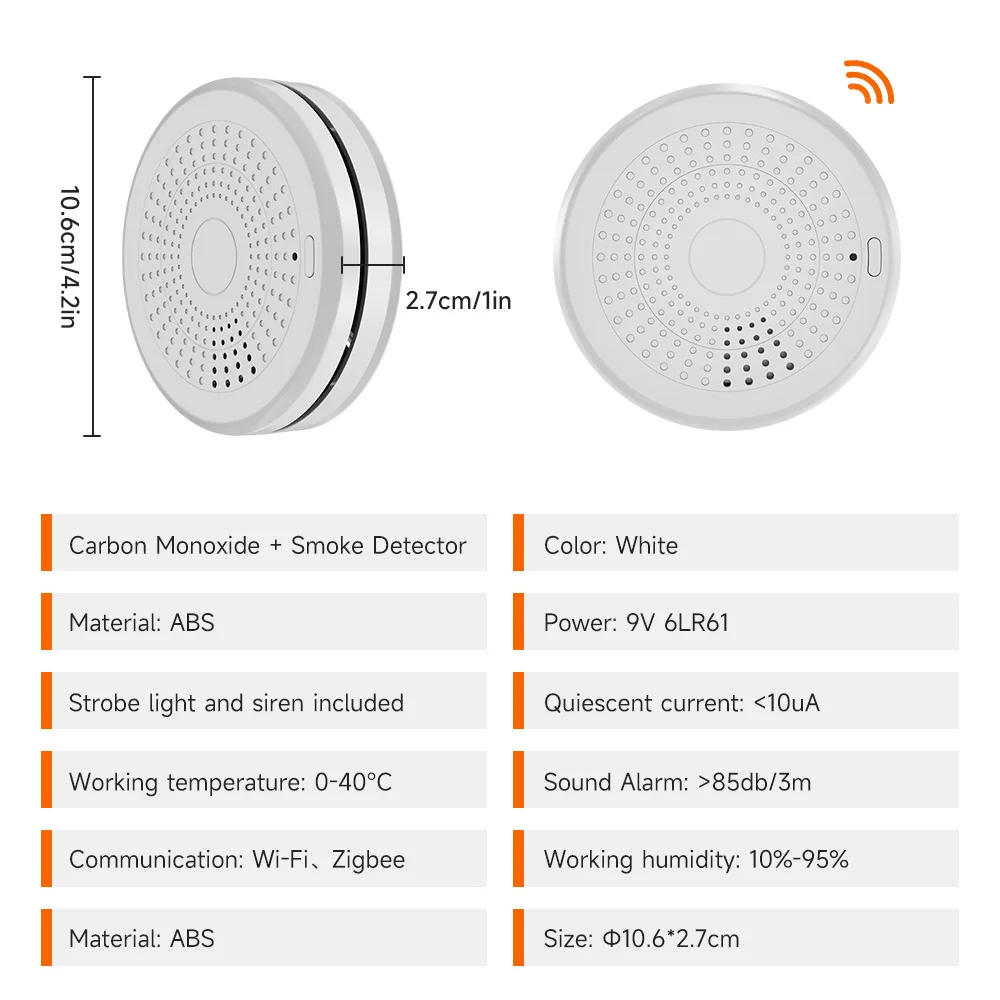 Tuya WiFi 2-in-1 Smoke & CO Detector 85dB Fire Carbon Monoxide Alarm Smart Home Security Sensor Work with Smart Life APP Alexa gallery 1