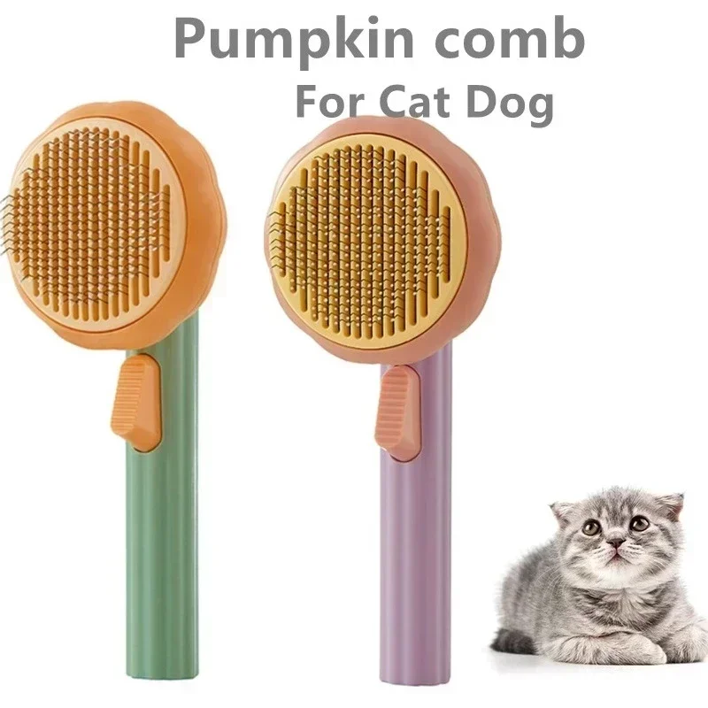 Pumpkin Pet Brush Self Cleaning Slicker Brush for Shedding Dog Cat Grooming Comb Removes Loose Underlayers and Tangled Hair