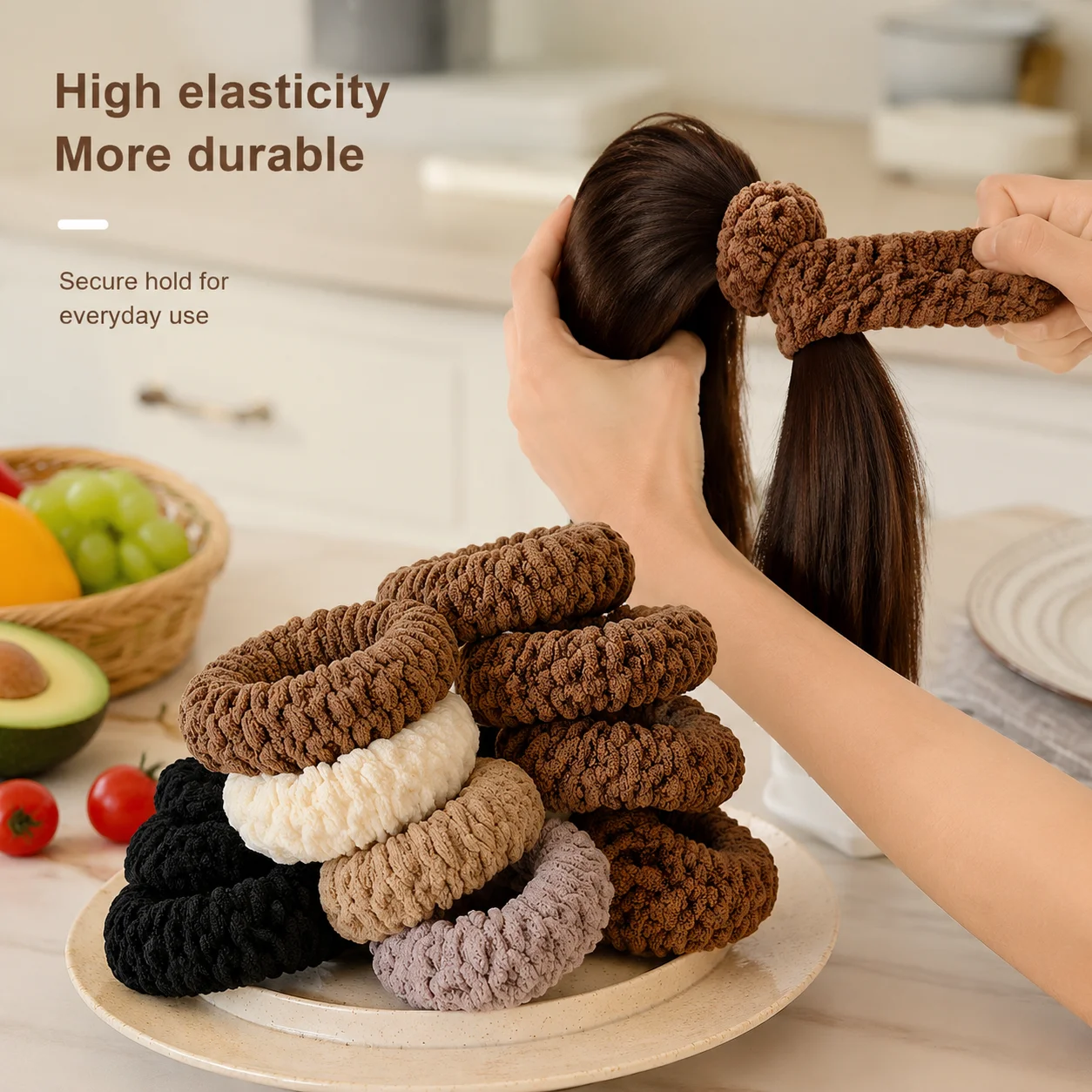 

6 pcs high-elastic mixed-color hair bands soft stretchable cute accessories