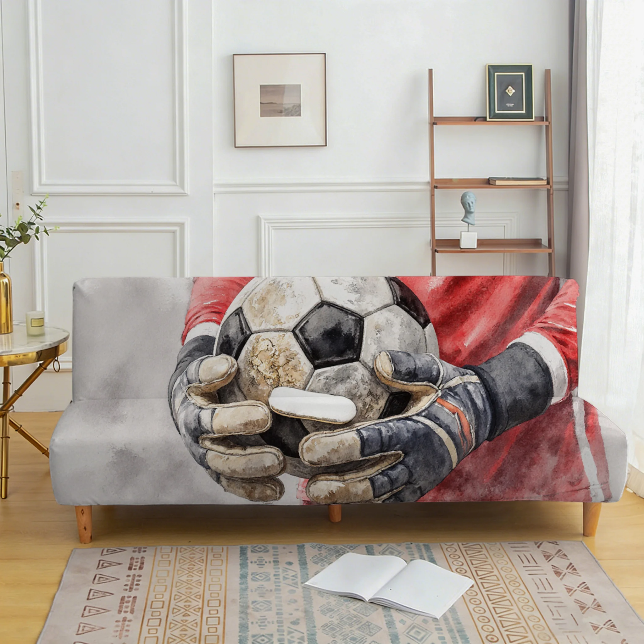Watercolor football goalkeeper elastic sofa cover, living room sofa cover, dustproof washable sofa cover