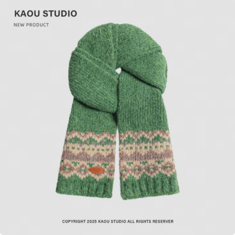 Koreańskie retro szaliki dziergane żakardowo w stylu literackim, damskie zimowe grube i ciepłe szaliki na szyję, na zewnątrz.