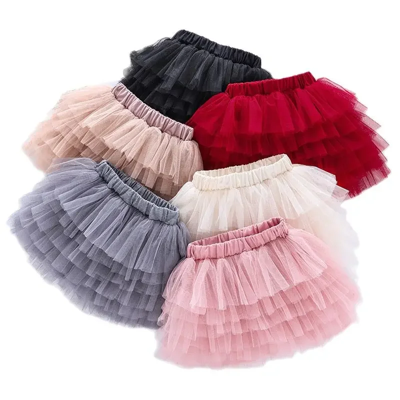 Fashion Six-layer Gauze Girls Skirts 2024 Summer New Children Dance Princess Tutu Parent-Child Mesh Skirt Female Girl Cake Skirt