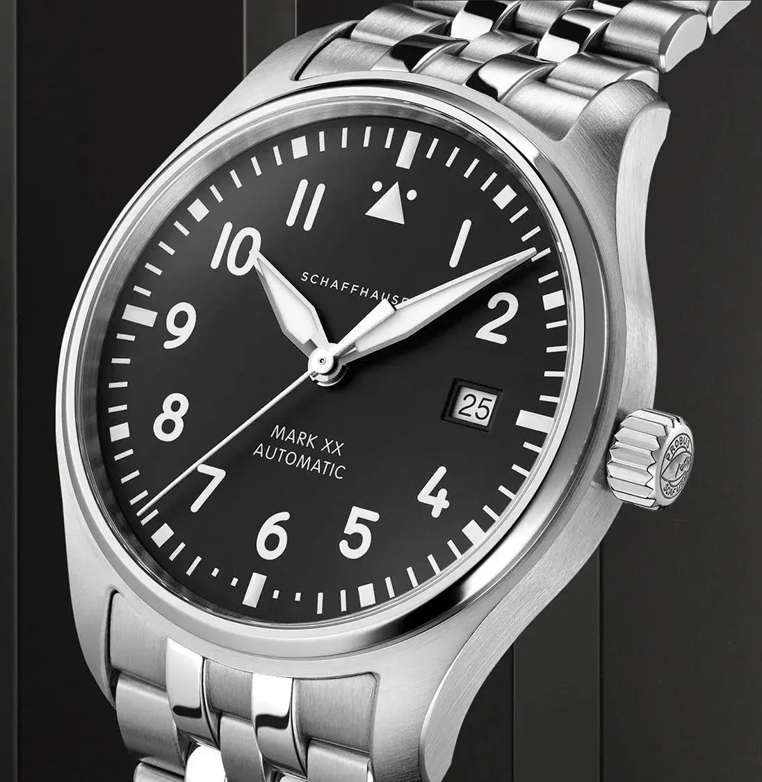 ساعة أوتوماتيكية فاخرة جديدة للرجال ساعات آلية حزام من الفولاذ المقاوم للصدأ أسود أزرق الطيارين مارك الثامن عشر 40 ملم