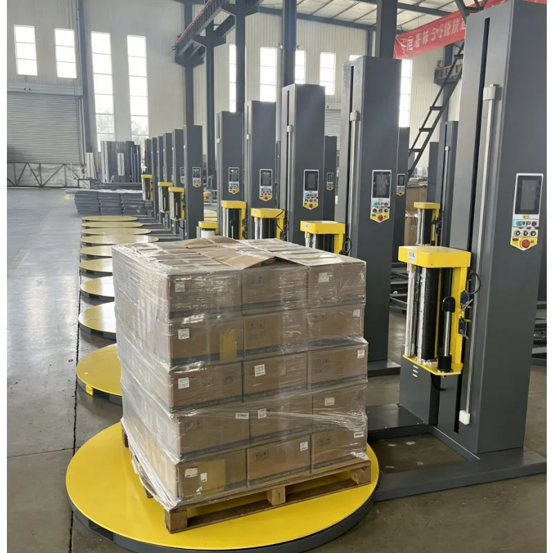 2026 New Automatic Pallet Stretch Wrapper with Pneumatic Press Top 300% Pre-Stretch PLC HMI Film Saving Machine