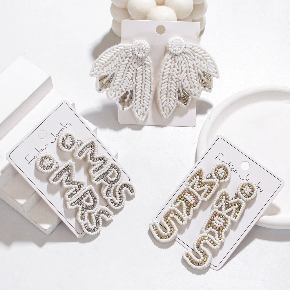 New Arrival Bride Earrings Handmade Seed Bead White Dress MRS Party Earrings For Women Weddi