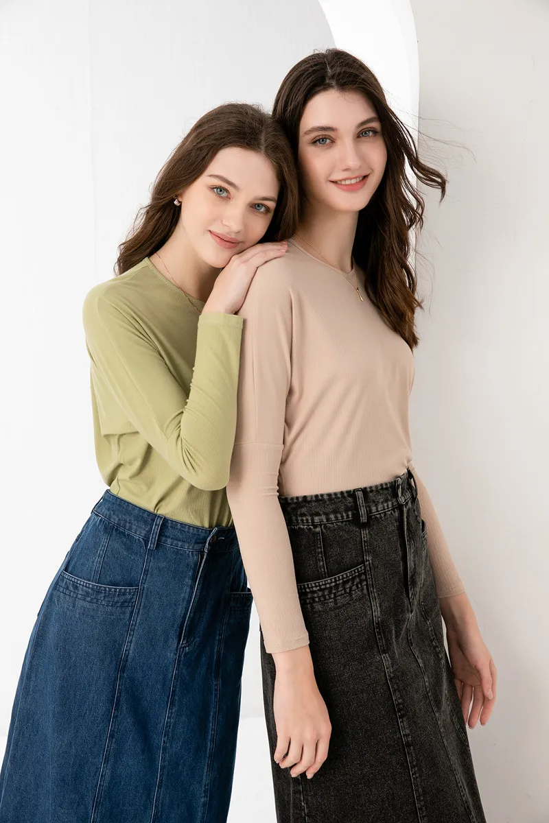 AS 2024 summer batwing sleeve woman clothes V-neck loose style ribbing tops (ship out in 24 hours)