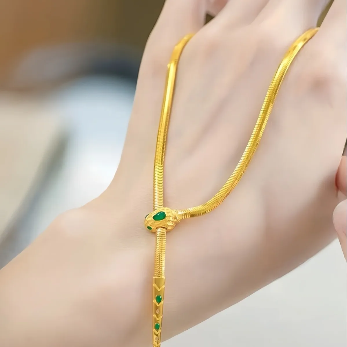 Real Kt18 Golden Color Pendant Y-shaped Snake Pendant Necklace for Womens Bride Chain Wedding Engagement Fine Jewelry Not Fade