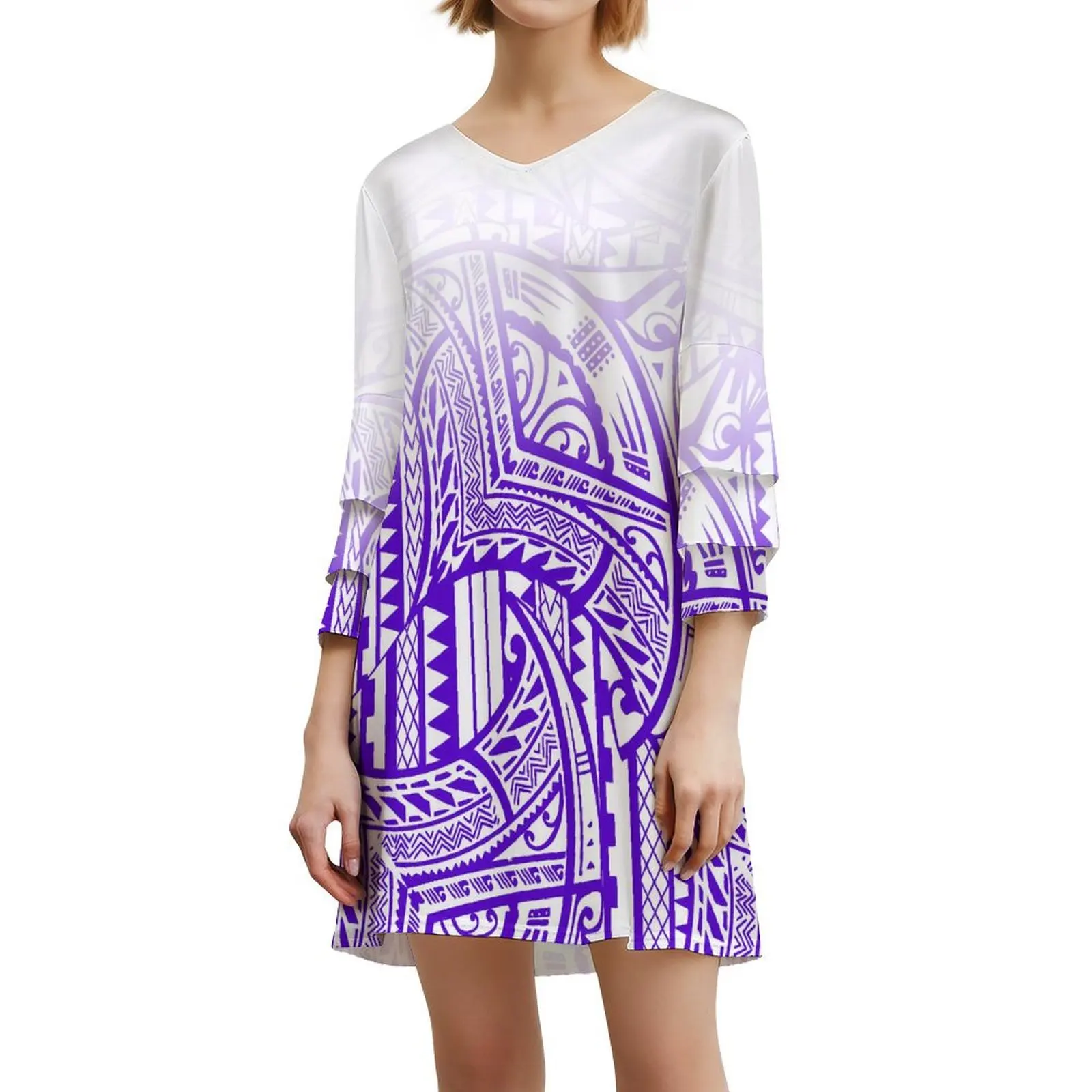 Casual Ruffled Design Long-Sleeved Women'S Mini Dress Fiji Samoa Print Custom Fashion Women'S Dress Polynesian Quality Fabric