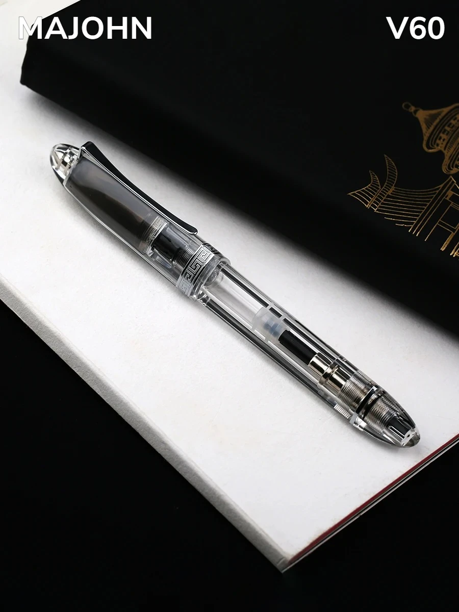 

MAJOHN V60 Triangular Piston Resin Fountain Pen Writing Pen EF/F Nib Ink Business School Office Supplies Gift Pen Stationery