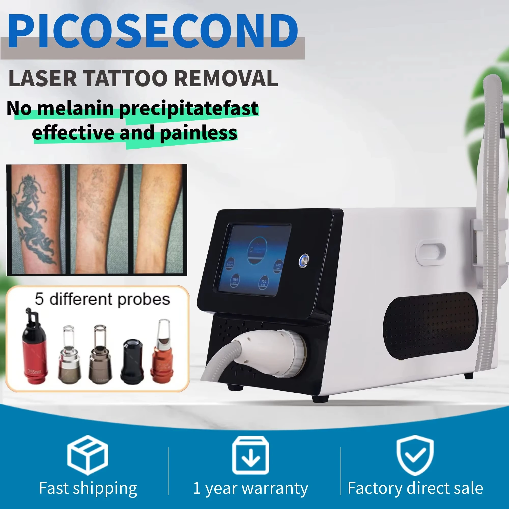 

Laser professionnelle picoseconde Machine 755nm 1064nm 532nm 1320nm Q Switch Machine retrait de tatouage au Laser picoseconde