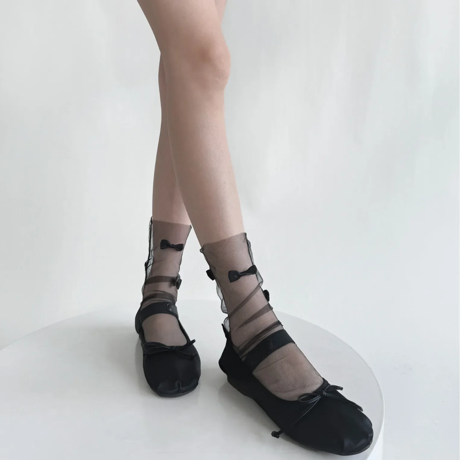 Women Socks Summer Ultra-thin Transparent Solid Color Loose Long Socks Cute Bow Lolita Sweet Girls Kawaii Cute Mesh Lace Socks