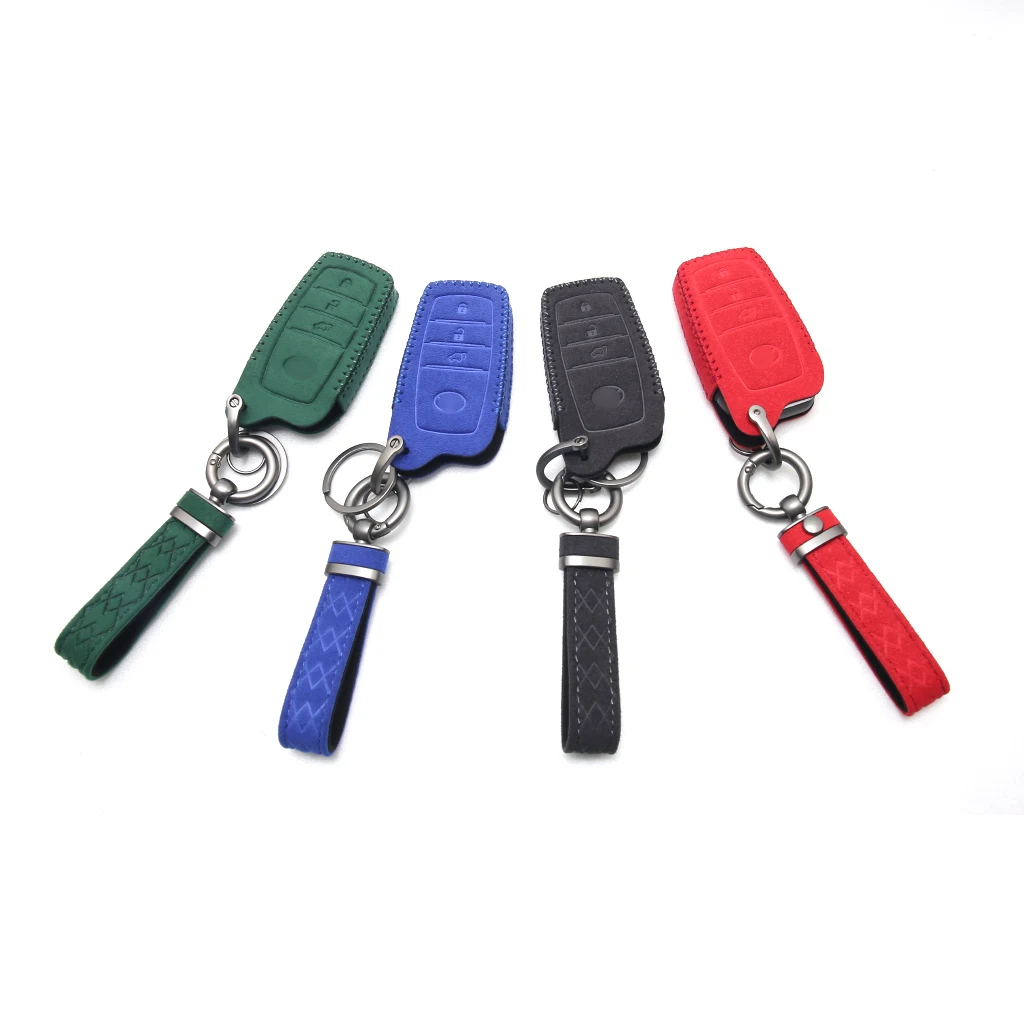 

2PC Microfiber Pour Color Key Case Car Key Cover Protective Key Chains Car Accessories For New Toyota 3-Button