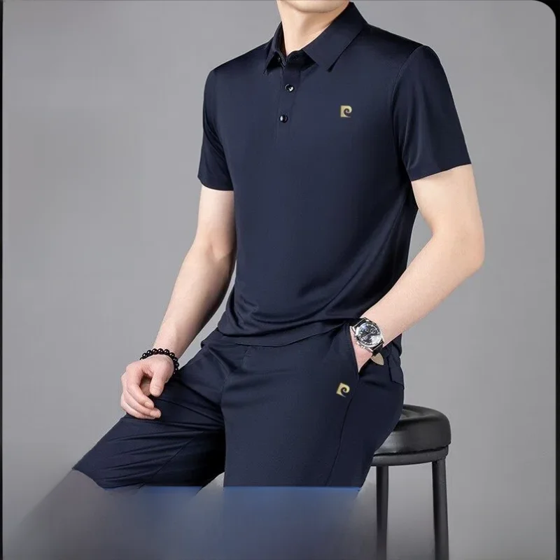 pierre-cardin-men's-summer-casual-sportswear-set-silk-short-sleeve-morning-shirt-and-long-pants-two-piece-suit