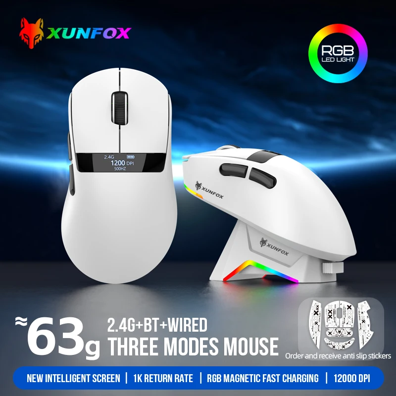 XUNFOX H9PRO lightweight wireless gaming mouse, 1K Hz PWA3311 optical sensor, RGB Bluetooth mouse