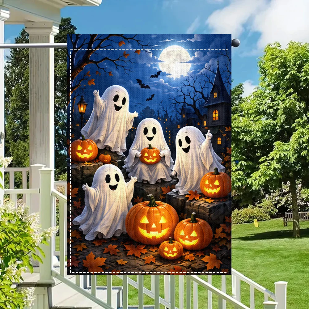 1PC Cute Ghost and Pumpkin Garden Flag, Duplex Print, Perfect for Patio and Outdoor Holiday Decor (Pole Not Included)