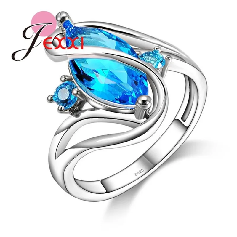 High-End Lake Blue Cubic Zirconia Luxury Stone For Women Wedding 925 Sterling Silver Color Rings Jewelry Anel Feminino