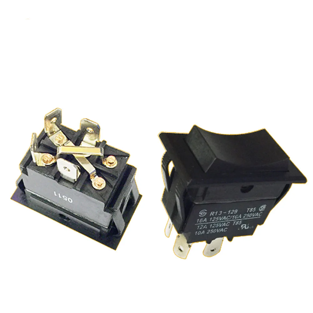 R13-129 4 Pins 125/250V 16A (ON)-OFF-(ON) DPDT Momentary Industrial Electric Rocker Pushbutton Switch for Power Tool Machine