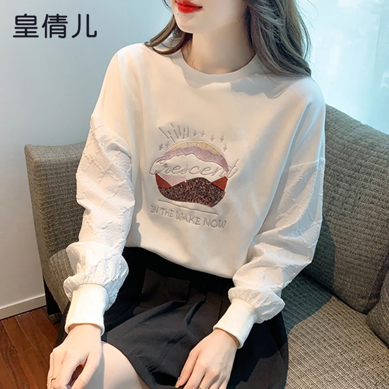 Dames Thiened Hoodie Sweatirt Vroege herfst Faion Loose Match All Printed Long Sve round Ne Korean Sle Long