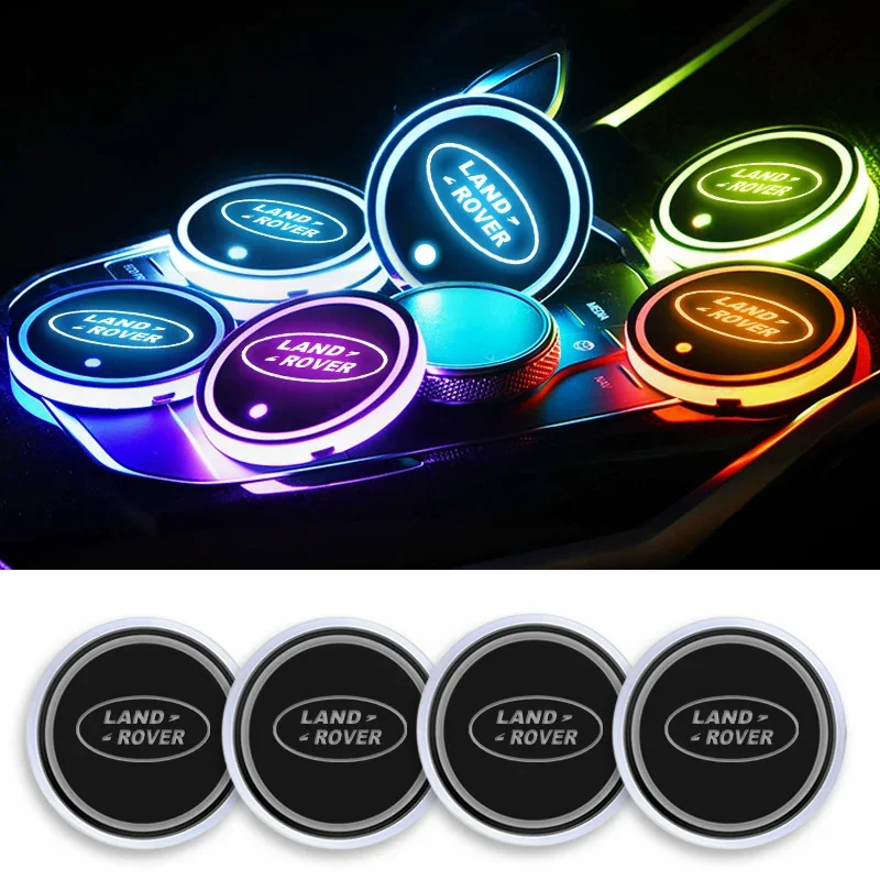 Car Logo Cup Coaster Holder Led Atmosphere Light Lamp For Land Rover Discovery 3 4 R4 LR2 Range Rover Evoque Sport Dander 2 3