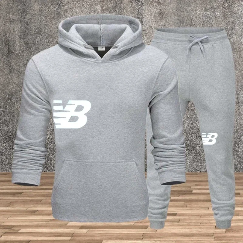 New windproof men's suit for autumn and winter, a 2-piece set of outdoor warm men's and women's sweatshirts and sport pants
