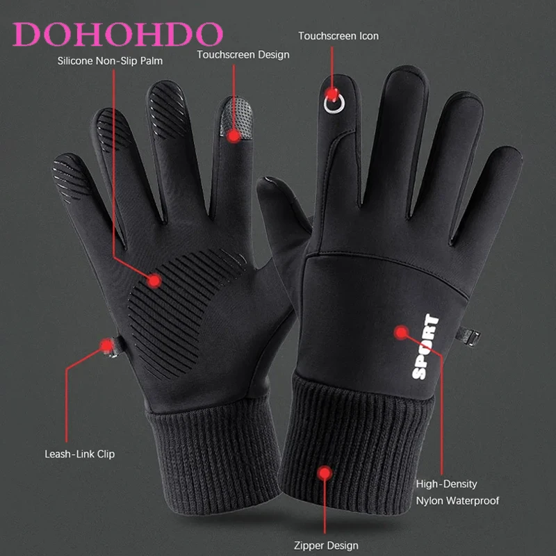قفازات الشتاء الرجال مقاوم للماء الدافئة الرياضة في الهواء الطلق ركوب يندبروف شاشة تعمل باللمس المضادة للانزلاق المخملية الباردة واقية قفازات سوداء Guantes #5